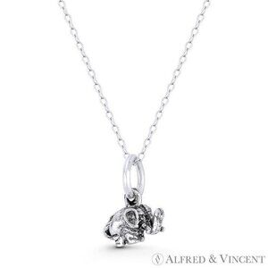 Tiny Baby Elephant Charm Solid-Cast 3D Pendant in Oxidized .925 Sterling Silver